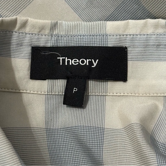 Theory Women’s Size S P Blue White Fuji Check Belted Midi Slit Side Shirtdress - Picture 11 of 15